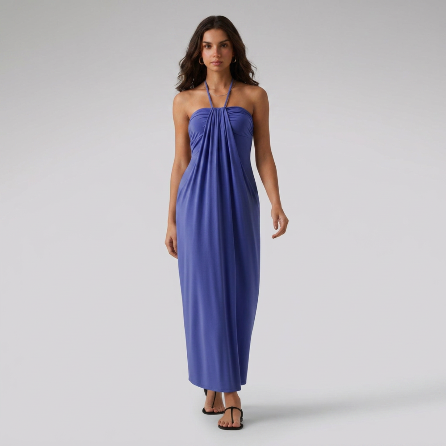 SunSoul Ruched Halter Maxi Dress