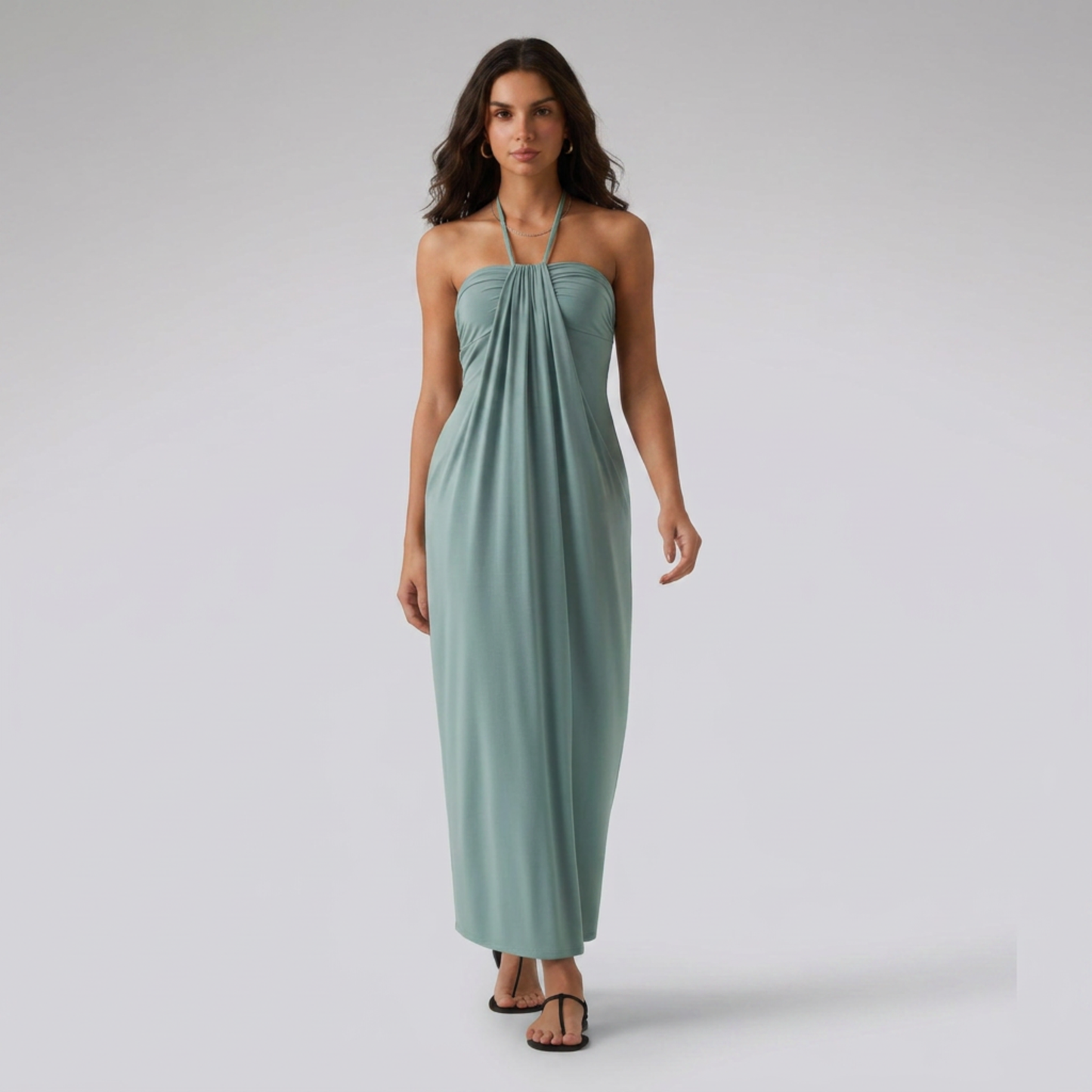 SunSoul Ruched Halter Maxi Dress