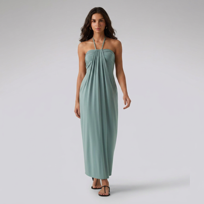 SunSoul Ruched Halter Maxi Dress