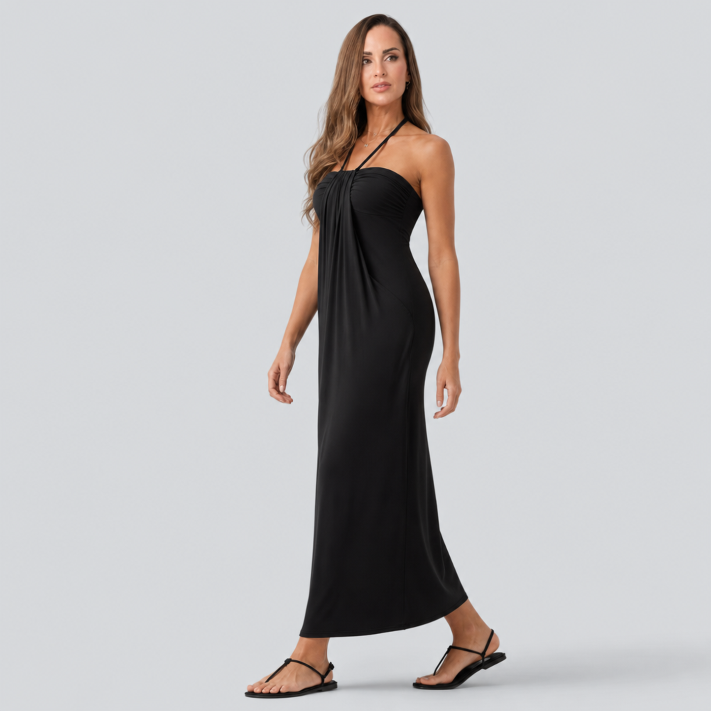 SunSoul Ruched Halter Maxi Dress
