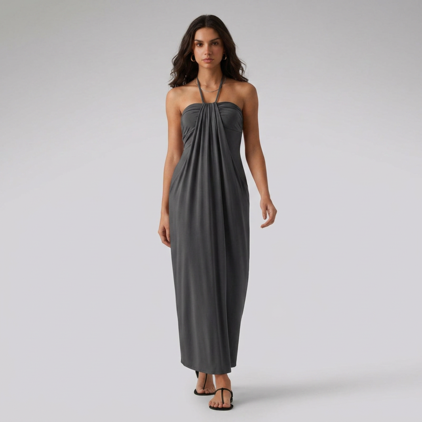 SunSoul Ruched Halter Maxi Dress