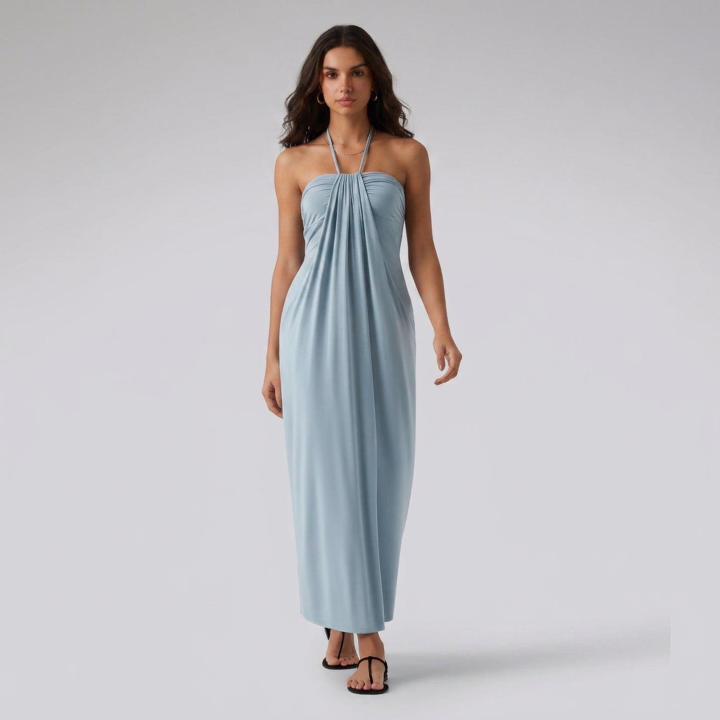 SunSoul Ruched Halter Maxi Dress