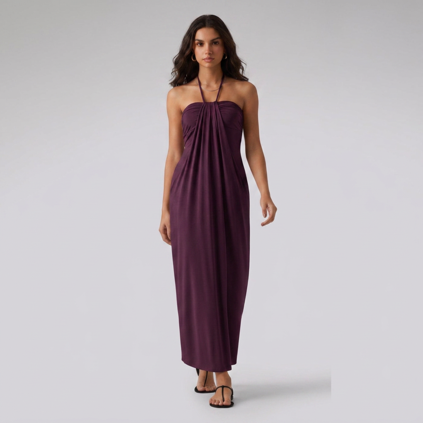 SunSoul Ruched Halter Maxi Dress