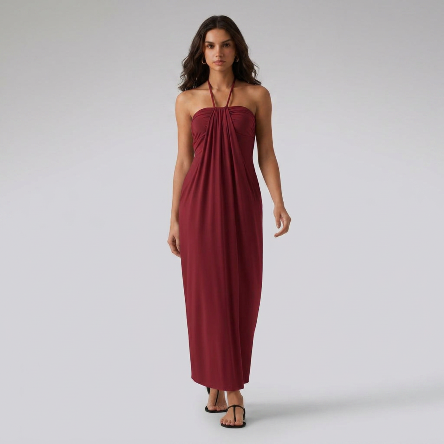 SunSoul Ruched Halter Maxi Dress