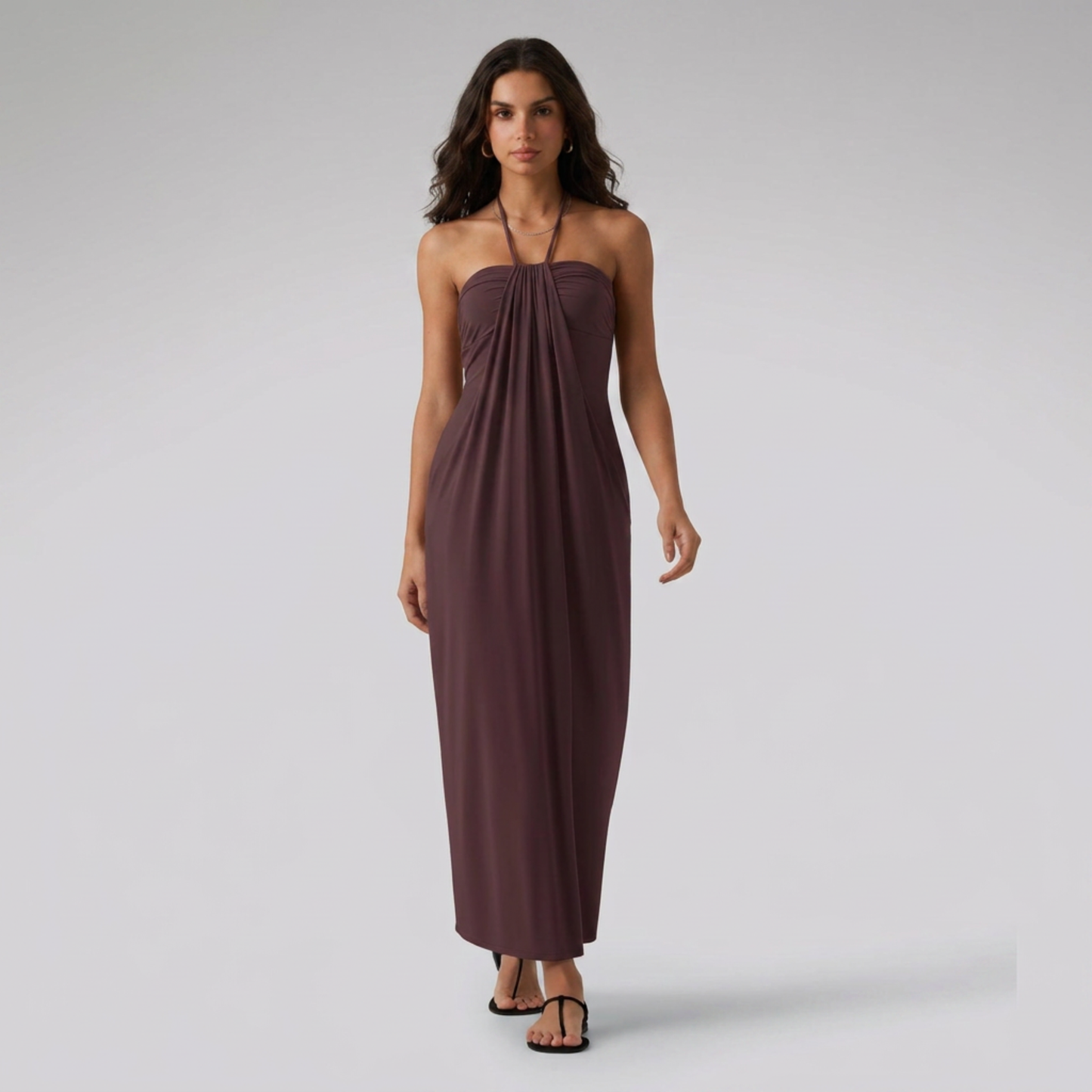 SunSoul Ruched Halter Maxi Dress
