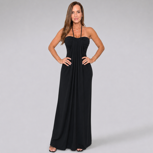 SunSoul Ruched Halter Maxi Dress